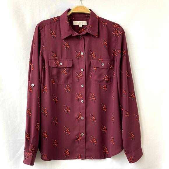 Ann Taylor LOFT Floral Button Up Shirts Women S Lot of 2 Navy Wine Career Preppy - Picture 5 of 9